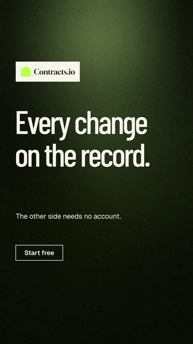 Instagram story for contracts.io: "Every change on the record." Dark deco style, announce layout, dark palette in black, grey.