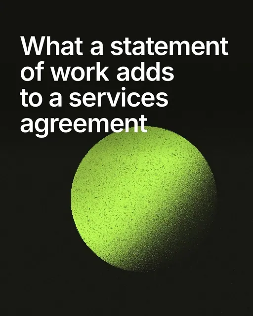 Video for contracts.io: "What a statement of work adds to a services agreement". Shader loop, 6.0 s, dark palette.