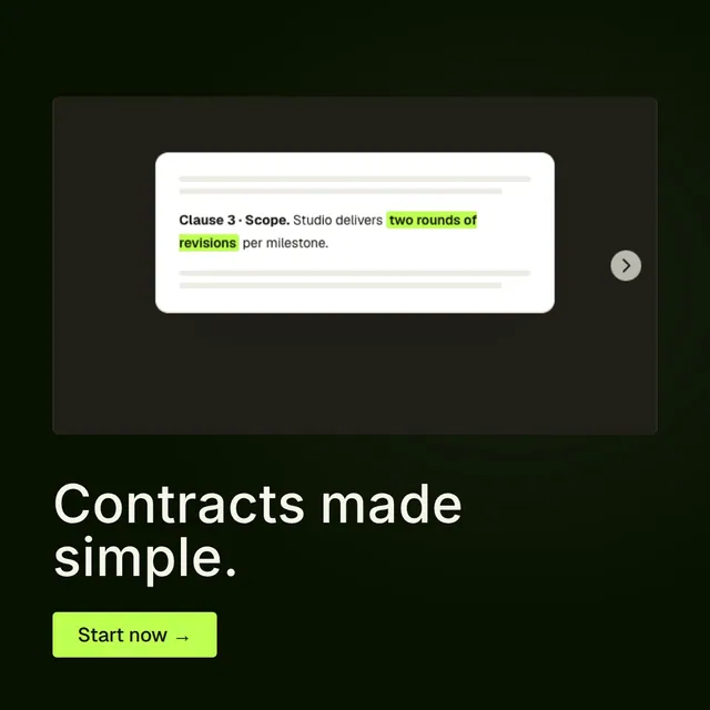 Video for contracts.io: "Contracts made simple.". Doc motion loop, 6.0 s, dark palette.
