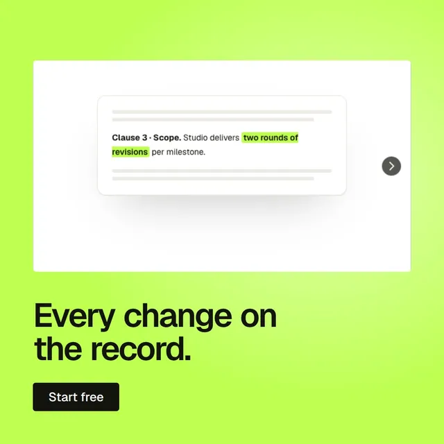 Video for contracts.io: "Every change on the record.". Doc motion loop, 6.0 s, light palette.