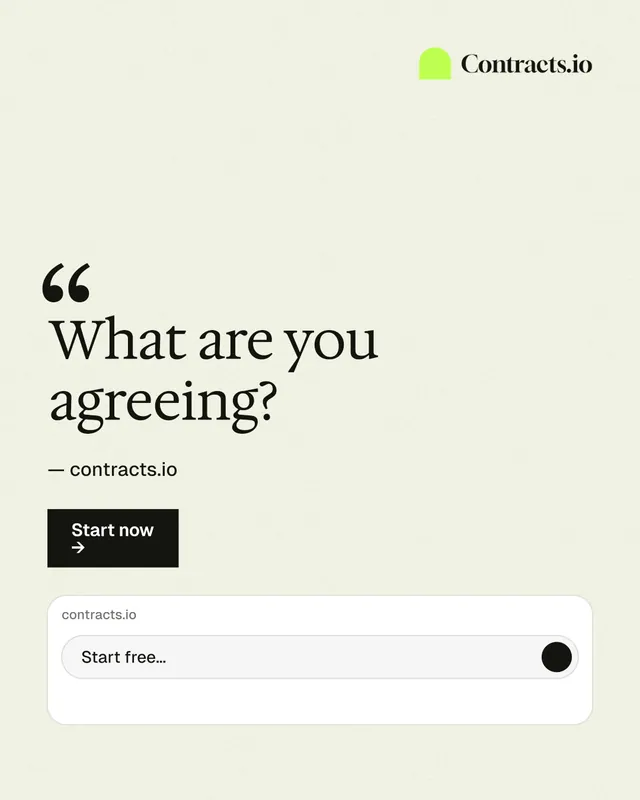Instagram portrait post for contracts.io: "What are you agreeing?" Swiss style, quote layout, light palette in white.