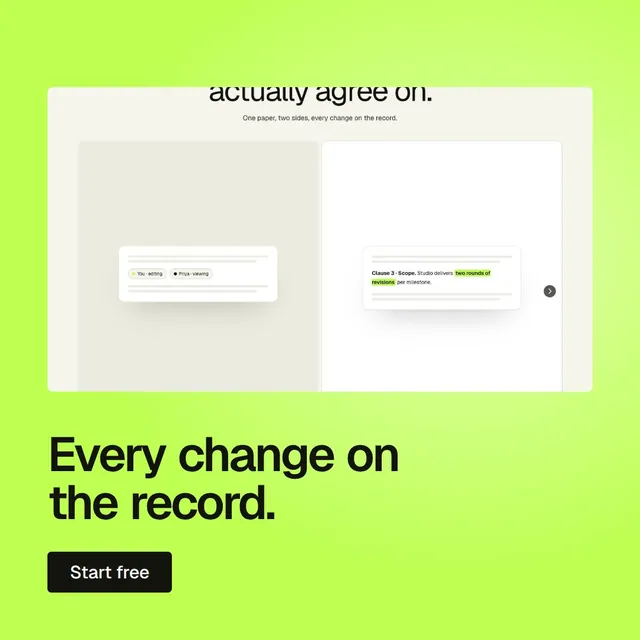 Video for contracts.io: "Every change on the record.". Doc motion loop, 6.0 s, light palette.