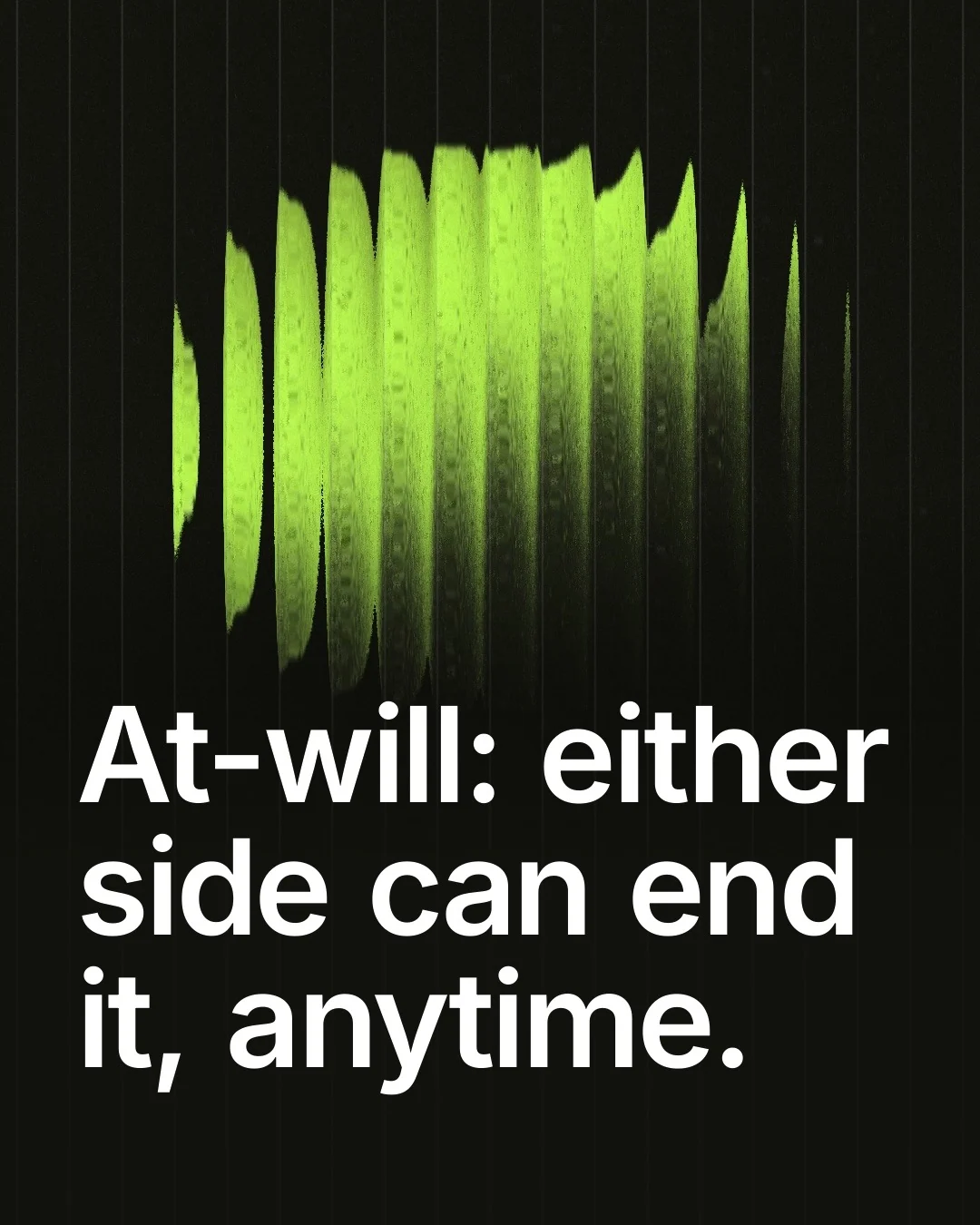 Video for contracts.io: "At-will: either side can end it, anytime.". Shader loop, 6.0 s, dark palette.