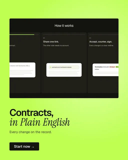 Video for contracts.io: "Contracts, in Plain English". Doc motion loop, 6.0 s, light palette.
