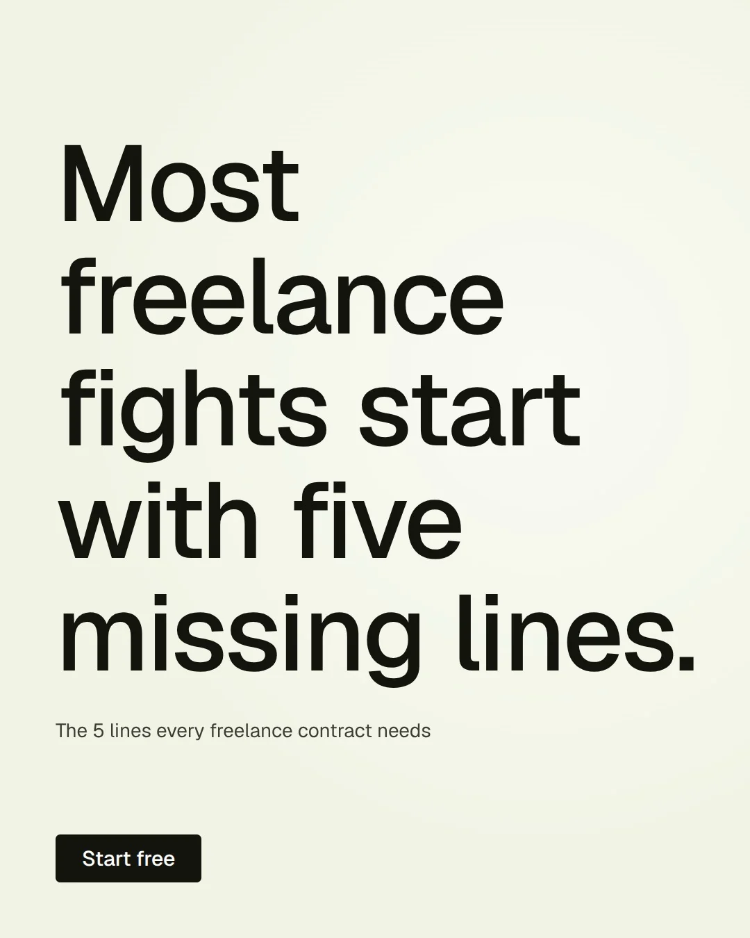 Video for contracts.io: "Most freelance fights start with five missing lines.". Doc motion loop, 7.0 s, light palette.