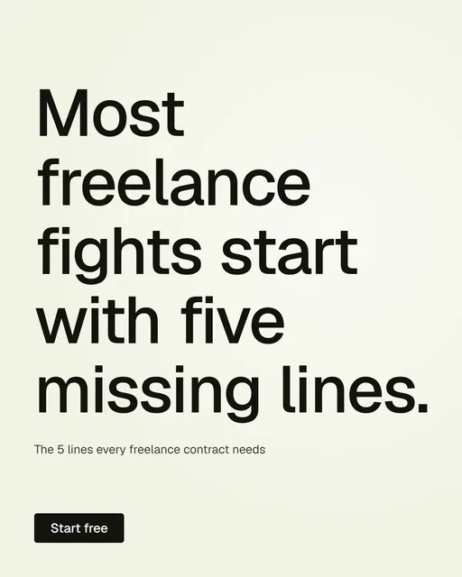 Video for contracts.io: "Most freelance fights start with five missing lines.". Doc motion loop, 7.0 s, light palette.