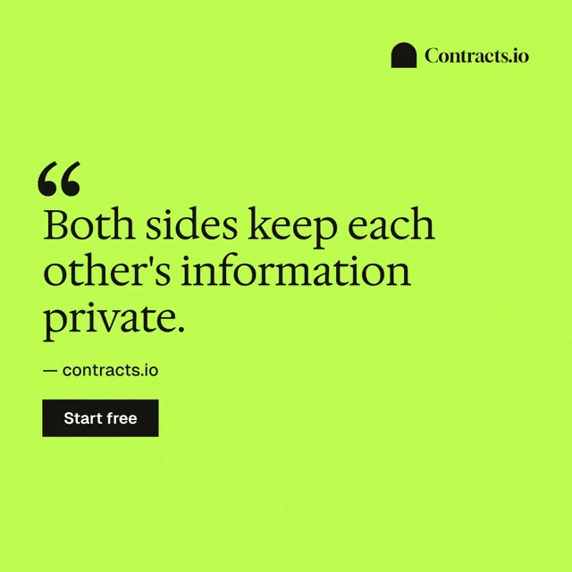 Instagram post for contracts.io: "Both sides keep each other's information private." Swiss style, quote layout, light palette in green.