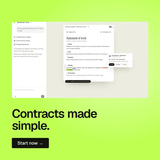 Video for contracts.io: "Contracts made simple.". Doc motion loop, 6.0 s, light palette.