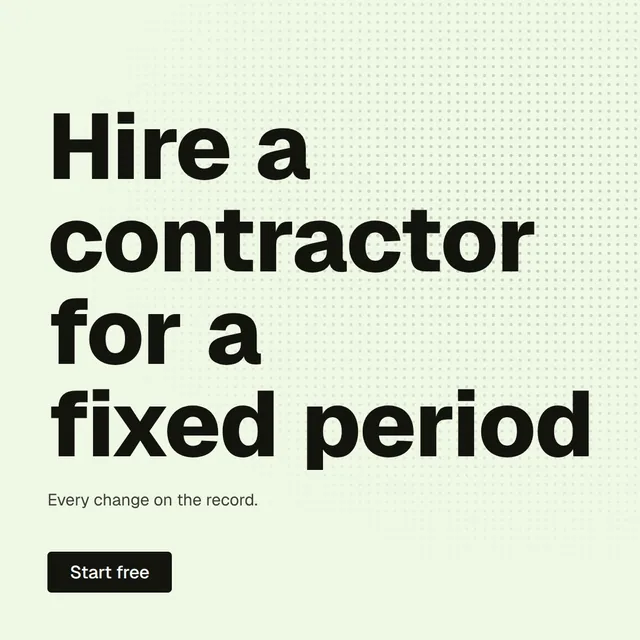 Video for contracts.io: "Hire a contractor for a fixed period.". Doc motion loop, 8.0 s, light palette.