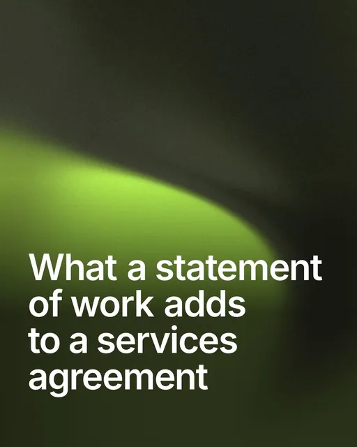 Video for contracts.io: "What a statement of work adds to a services agreement". Shader loop, 6.0 s, dark palette.