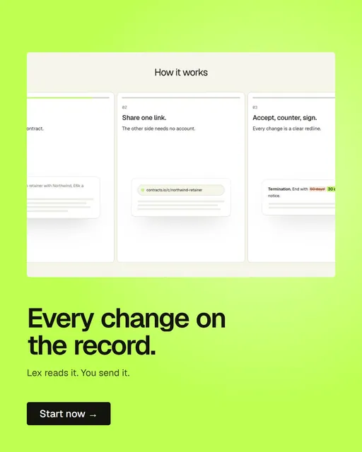 Video for contracts.io: "Every change on the record.". Doc motion loop, 8.0 s, light palette.