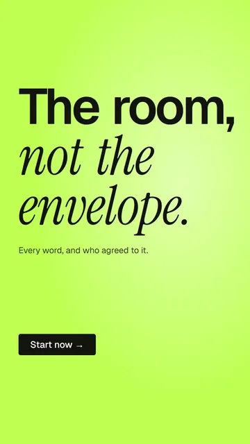 Video for contracts.io: "The room, not the envelope.". Doc motion loop, 6.0 s, light palette.