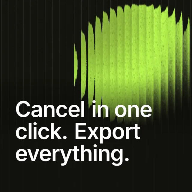 Video for contracts.io: "Cancel in one click. Export everything.". Shader loop, 6.0 s, dark palette.