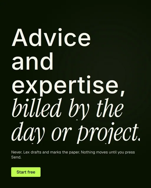 Video for contracts.io: "Advice and expertise, billed by the day or project.". Kinetic type grid, 8.0 s, dark palette.