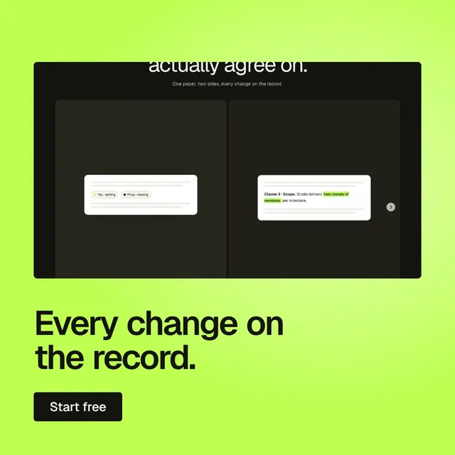 Video for contracts.io: "Every change on the record.". Doc motion loop, 6.0 s, light palette.