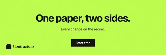 X header for contracts.io: "One paper, two sides." Swiss style, centred layout, light palette in green.