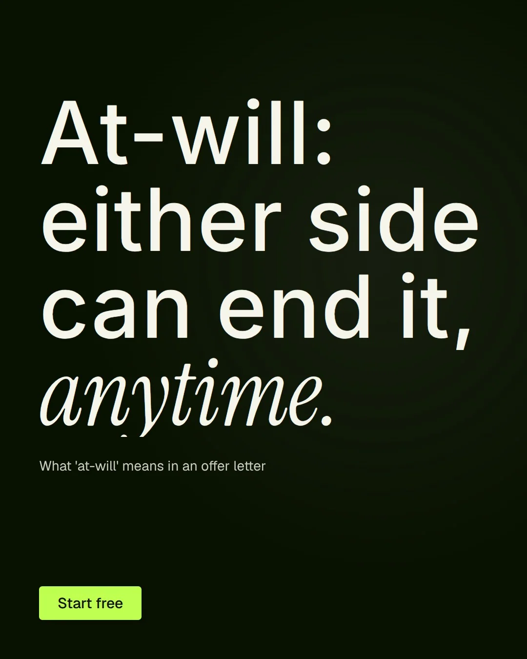 Video for contracts.io: "At-will: either side can end it, anytime.". Doc motion loop, 7.0 s, dark palette.
