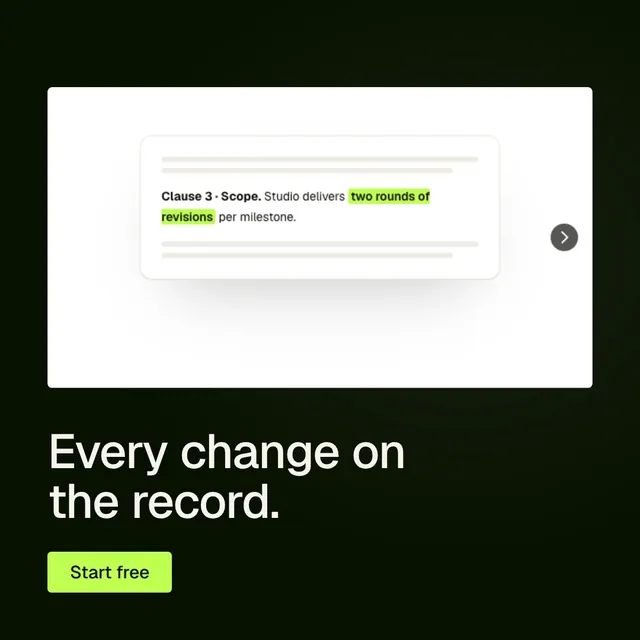 Video for contracts.io: "Every change on the record.". Doc motion loop, 6.0 s, light palette.