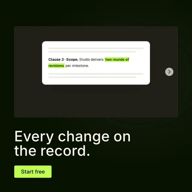 Video for contracts.io: "Every change on the record.". Doc motion loop, 6.0 s, dark palette.