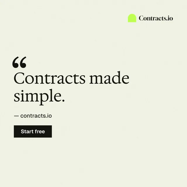 Instagram post for contracts.io: "Contracts made simple." Swiss style, quote layout, light palette in white.