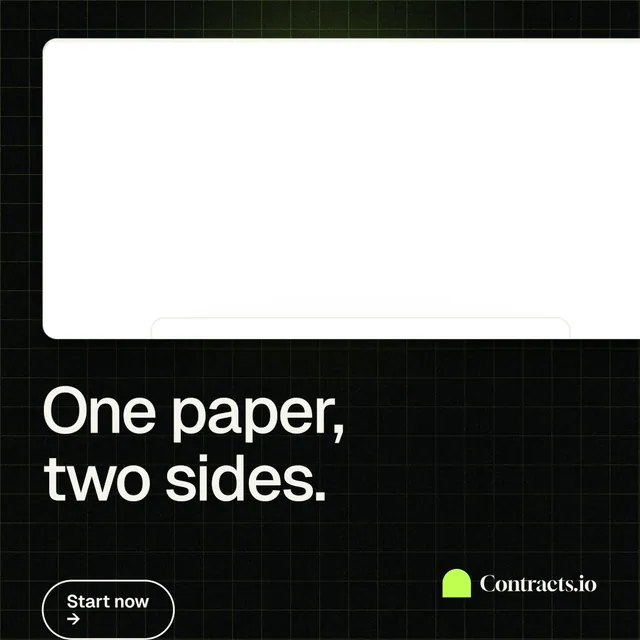 Instagram post for contracts.io: "One paper, two sides." Phosphor atlas style, bottom layout, light palette in white, black.