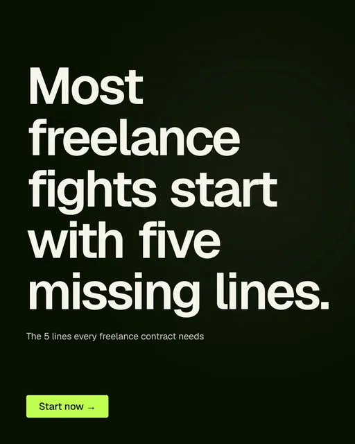 Video for contracts.io: "Most freelance fights start with five missing lines.". Doc motion loop, 6.0 s, dark palette.