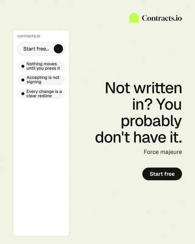 Instagram portrait post for contracts.io: "Not written in? You probably don't have it." Data card style, right layout, light palette in white.