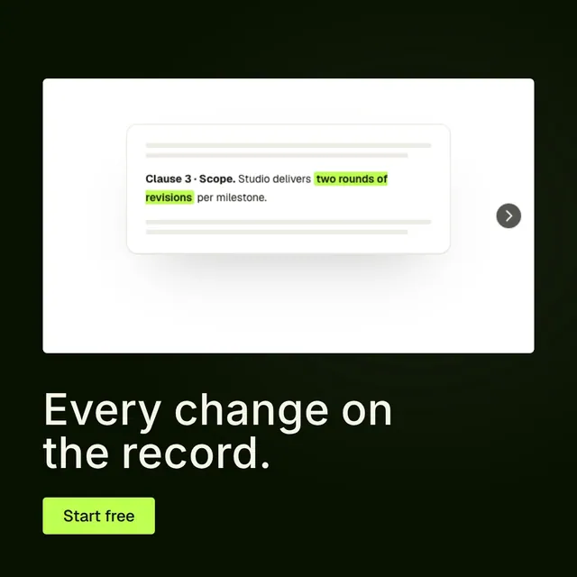 Video for contracts.io: "Every change on the record.". Doc motion loop, 6.0 s, light palette.