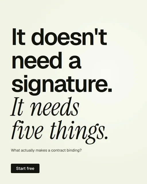 Video for contracts.io: "It doesn't need a signature. It needs five things.". Doc motion loop, 6.0 s, light palette.
