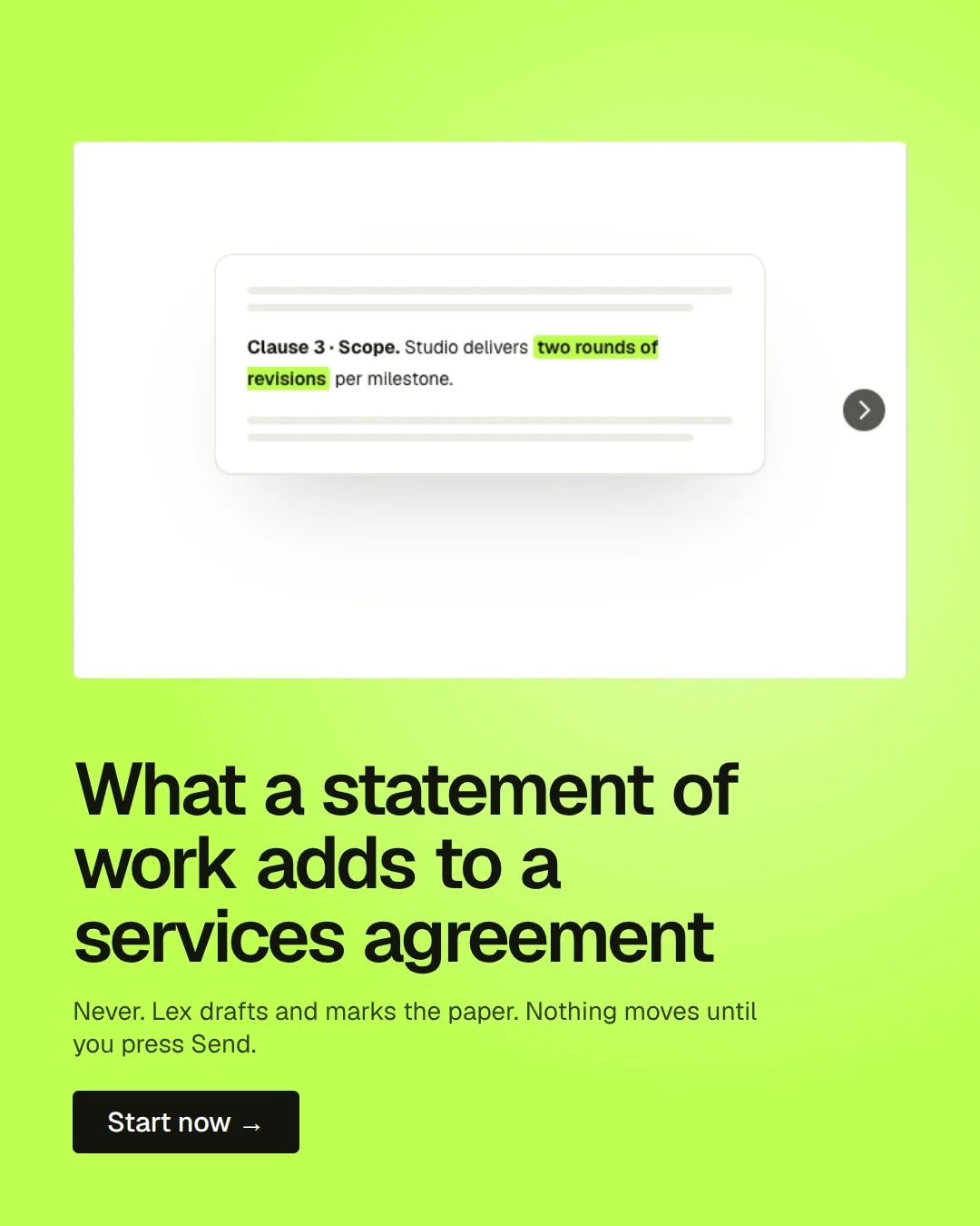 Video for contracts.io: "What a statement of work adds to a services agreement". Doc motion loop, 6.0 s, light palette.