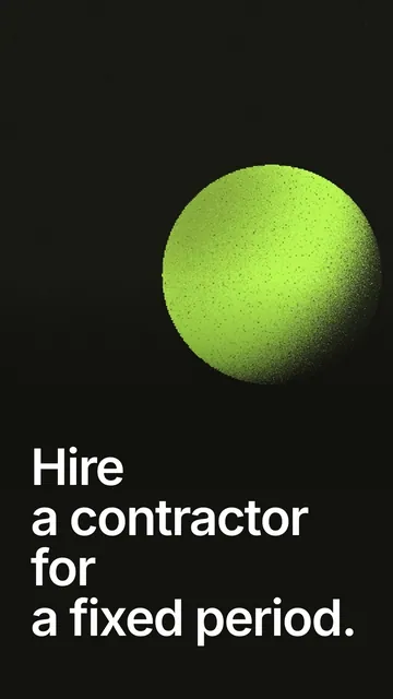 Video for contracts.io: "Hire a contractor for a fixed period.". Shader loop, 6.0 s, dark palette.