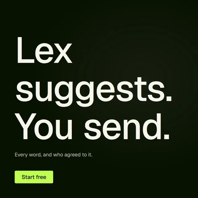 Video for contracts.io: "Lex suggests. You send.". Doc motion loop, 7.0 s, dark palette.