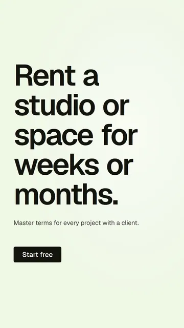 Video for contracts.io: "Rent a studio or space for weeks or months.". Kinetic type grid, 7.0 s, light palette.