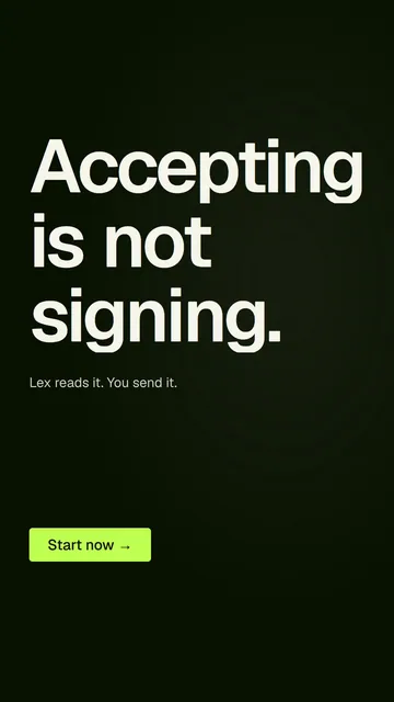 Video for contracts.io: "Accepting is not signing.". Doc motion loop, 8.0 s, dark palette.