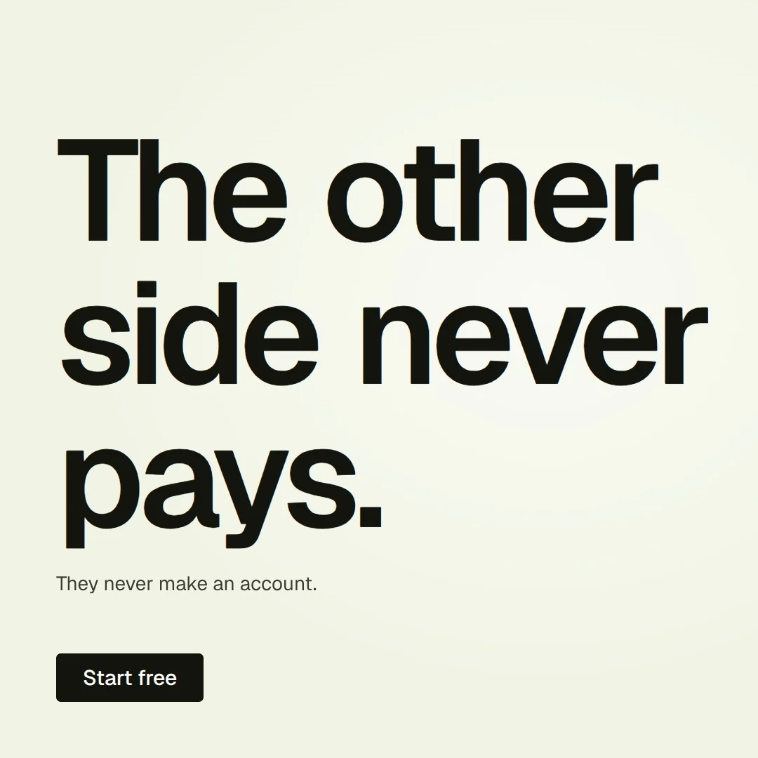 Video for contracts.io: "The other side never pays.". Doc motion loop, 6.0 s, light palette.