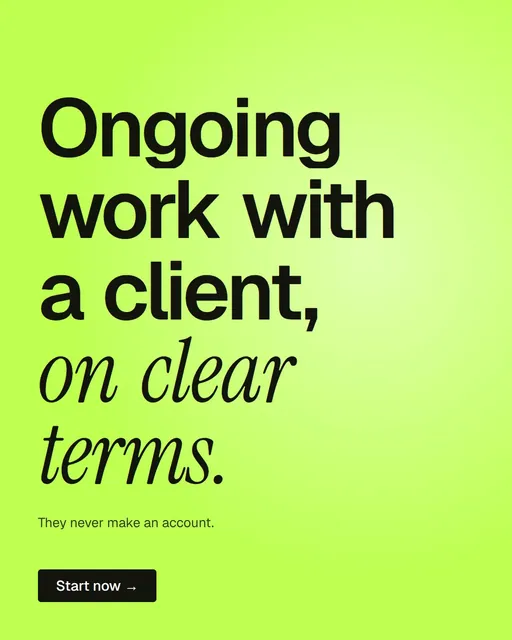 Video for contracts.io: "Ongoing work with a client, on clear terms.". Doc motion loop, 8.0 s, light palette.