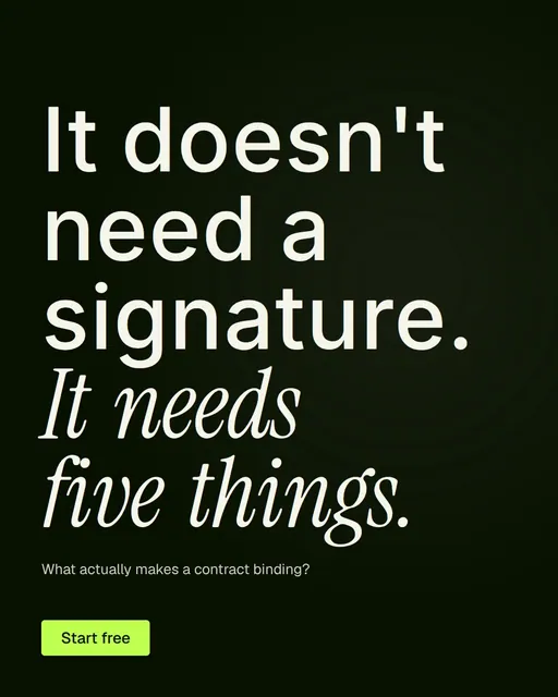 Video for contracts.io: "It doesn't need a signature. It needs five things.". Doc motion loop, 6.0 s, dark palette.