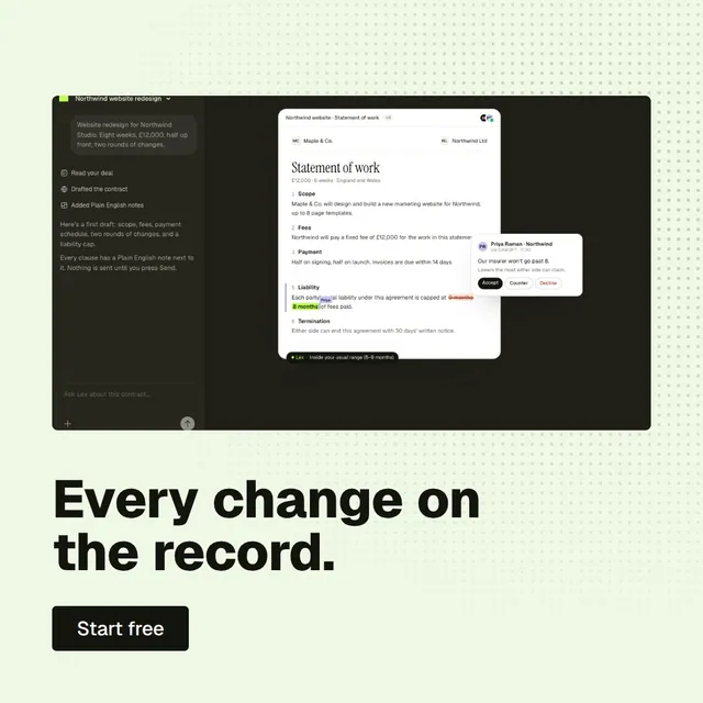 Video for contracts.io: "Every change on the record.". Doc motion loop, 6.0 s, light palette.