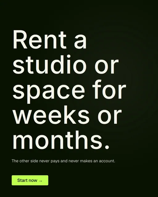Video for contracts.io: "Rent a studio or space for weeks or months.". Doc motion loop, 6.0 s, dark palette.