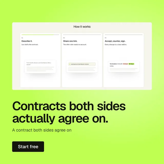 Video for contracts.io: "Contracts both sides actually agree on.". Doc motion loop, 8.0 s, light palette.