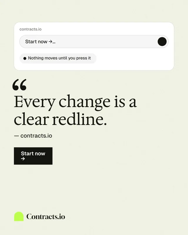 Instagram portrait post for contracts.io: "Every change is a clear redline." Swiss style, quote layout, light palette in white.