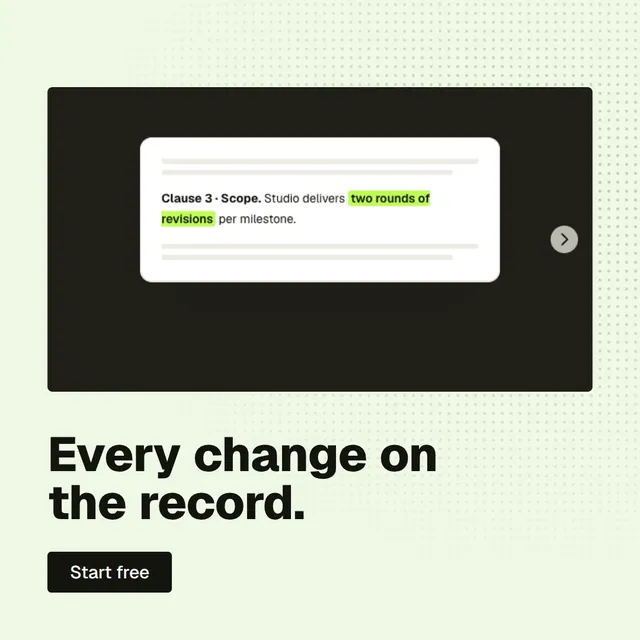Video for contracts.io: "Every change on the record.". Doc motion loop, 6.0 s, light palette.