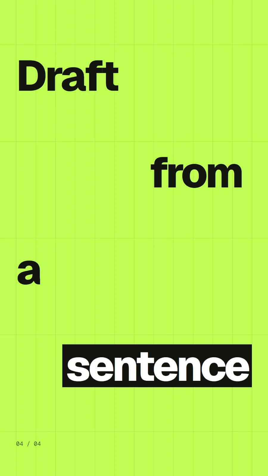 Video for contracts.io: "Draft from a sentence". Kinetic type grid, 6.0 s, light palette.