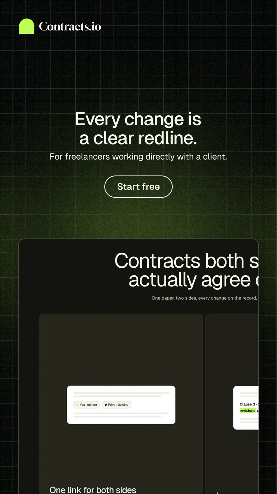 Instagram story for contracts.io: "Every change is a clear redline." Phosphor atlas style, centred layout, dark palette in black, grey.
