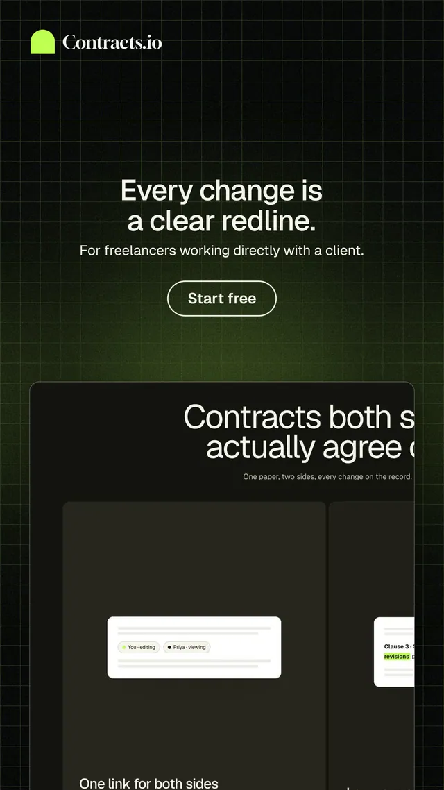 Instagram story for contracts.io: "Every change is a clear redline." Phosphor atlas style, centred layout, dark palette in black, grey.