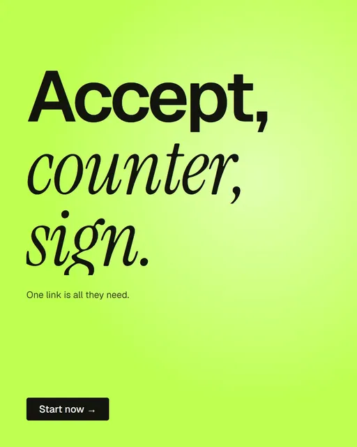 Video for contracts.io: "Accept, counter, sign.". Doc motion loop, 7.0 s, light palette.