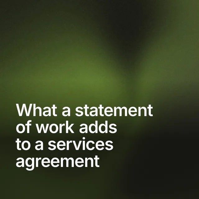 Video for contracts.io: "What a statement of work adds to a services agreement". Shader loop, 6.0 s, dark palette.