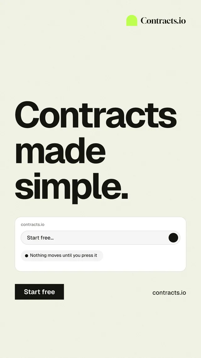 Instagram story for contracts.io: "Contracts made simple." Swiss style, poster layout, light palette in white, grey.