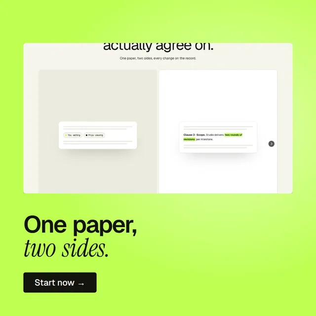 Video for contracts.io: "One paper, two sides.". Doc motion loop, 7.0 s, light palette.