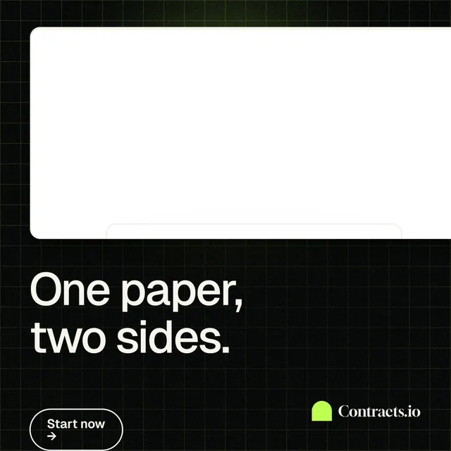 Instagram post for contracts.io: "One paper, two sides." Phosphor atlas style, bottom layout, light palette in white, black.